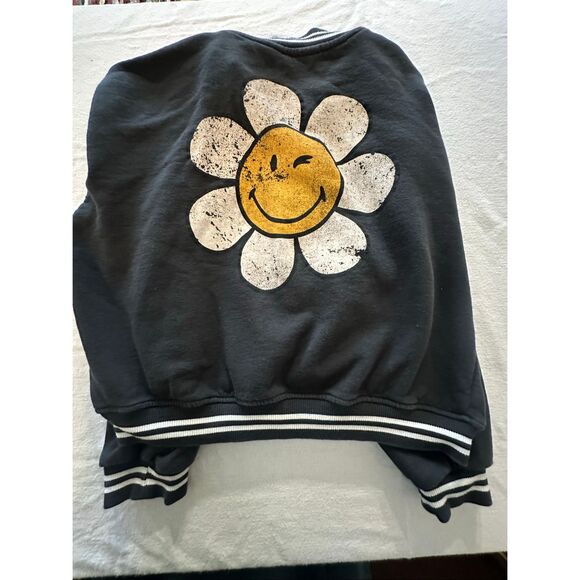 H&M Kid's Dark Gray SmileyWorld Printed Sweatshirt Baseball Jacket Size 12/14 - Picture 2 of 4